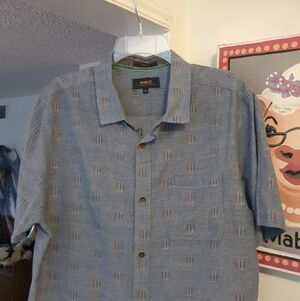 ROARK Shirt Mens Blue Geometric Short Sleeve Button Up